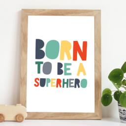 Born To Be A Superhero Print, Boys Nursery Prints, Bedroom Decor, Wall Art, Green - thumbnail 1