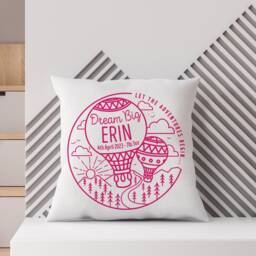 Personalised Hot Air Balloon Mountain Adventure Nursery Cushion - Newborn Birth Details, New Baby, First Birthday, Christening Kids Gift - thumbnail 3