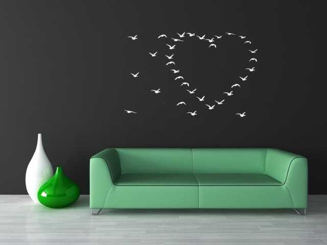 Heart Wall Decal, Birds Decor, Flying Bird Silhouette Sticker, Romantic Nature Art, Boho Design - image 1