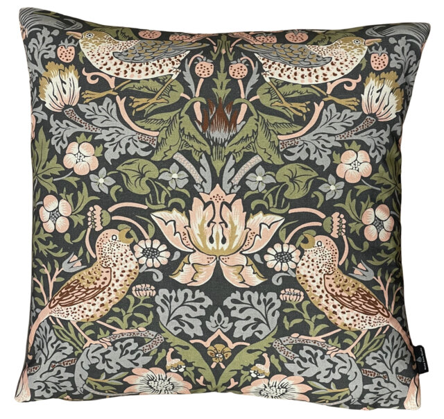 William Morris Cushion Cover Blue Grey Strawberry Thief Birds Flowers Printed 16-22 In - image 1
