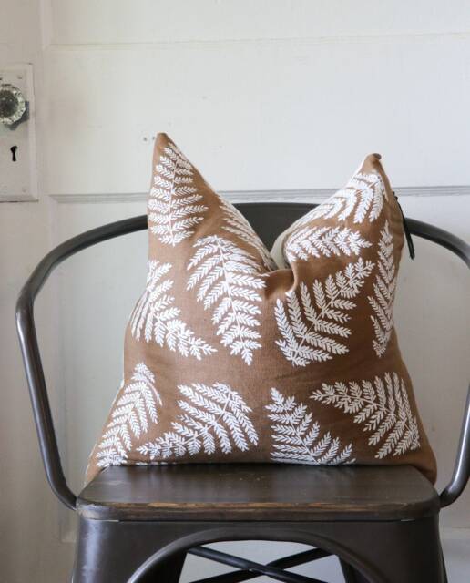 Botanical Fern Linen Pillow Cover - Hand Block Printed Boho Chic Home Decor - image 1