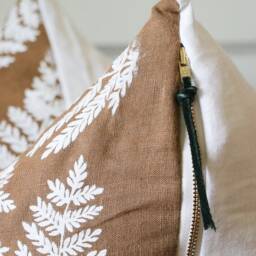 Botanical Fern Linen Pillow Cover - Hand Block Printed Boho Chic Home Decor - thumbnail 2