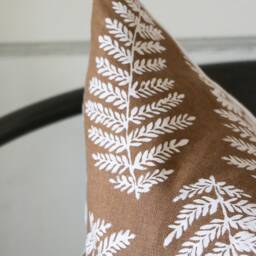 Botanical Fern Linen Pillow Cover - Hand Block Printed Boho Chic Home Decor - thumbnail 3
