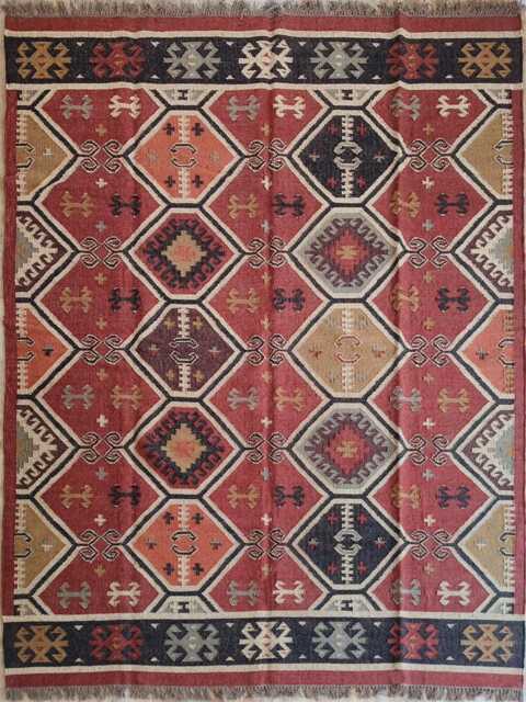 Wool Jute Flatweave Kilim Rug - Bespoke Tribal Hexagon Carpet For Living Room & Bedroom - image 1