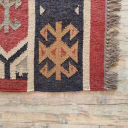 Wool Jute Flatweave Kilim Rug - Bespoke Tribal Hexagon Carpet For Living Room & Bedroom - thumbnail 2
