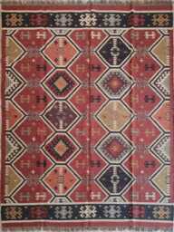 Wool Jute Flatweave Kilim Rug - Bespoke Tribal Hexagon Carpet For Living Room & Bedroom - thumbnail 1