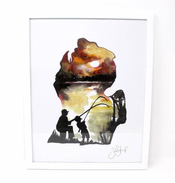 Father's Day in Michigan Art Print - 11x14, Home Decor, Fishing Artwork, Simple, Sunset - image 1