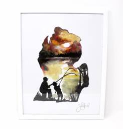 Father's Day in Michigan Art Print - 11x14, Home Decor, Fishing Artwork, Simple, Sunset - thumbnail 1
