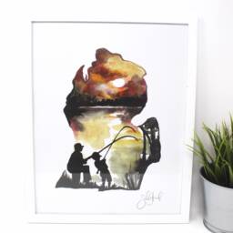 Father's Day in Michigan Art Print - 11x14, Home Decor, Fishing Artwork, Simple, Sunset - thumbnail 2