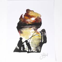 Father's Day in Michigan Art Print - 11x14, Home Decor, Fishing Artwork, Simple, Sunset - thumbnail 3