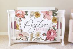 Vintage Floral Personalized Baby Blanket, Custom Shower Gift, Nursery Crib Bb07