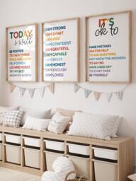 Set Of 3 Playroom Prints, Affirmation Rainbow Wall Art, Classroom Colourful, Siblings Motivational - thumbnail 1