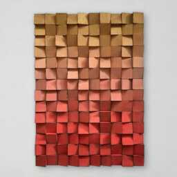 Wood Wall Art - Handmade Sound Diffuser Red Gold Decor - thumbnail 2
