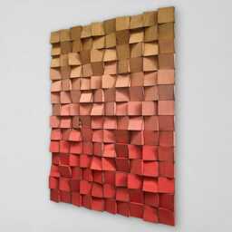 Wood Wall Art - Handmade Sound Diffuser Red Gold Decor - thumbnail 3