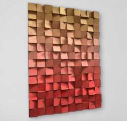 Wood Wall Art - Handmade Sound Diffuser Red Gold Decor - thumbnail 1