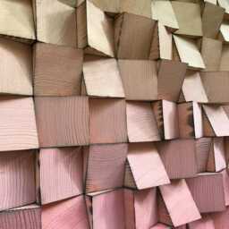 Wood Wall Art - Handmade Sound Diffuser Red Gold Decor - thumbnail 4