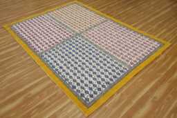Hand Block Printed Cotton Area Rug Yellow Border, Bohemian Decor