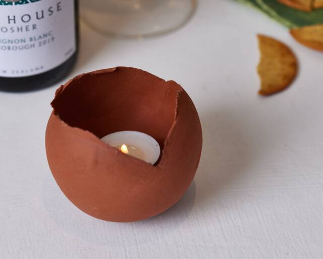 Terracotta Brown Ceramic Votive Candle Holder, Eclectic Bedside Decor, Gift For Valentines Day - image 1