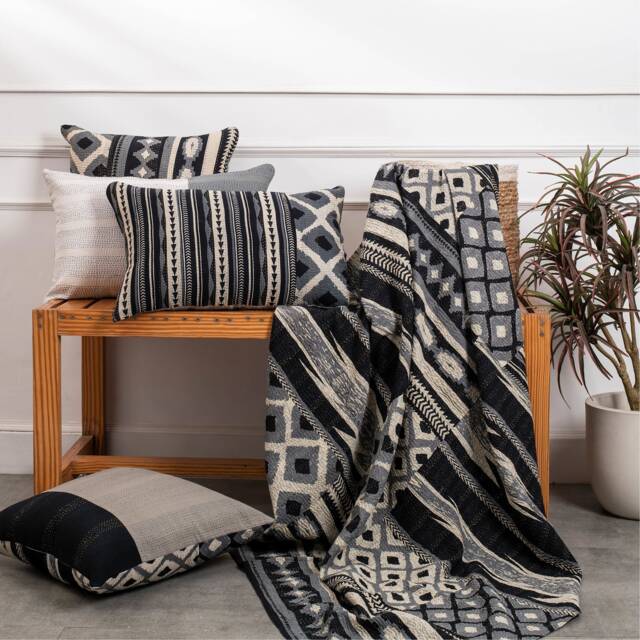 Mosaic Fray Handmade Vintage Kantha Throw - Monotone Black - image 1