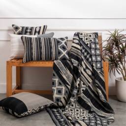 Mosaic Fray Handmade Vintage Kantha Throw - Monotone Black - thumbnail 1