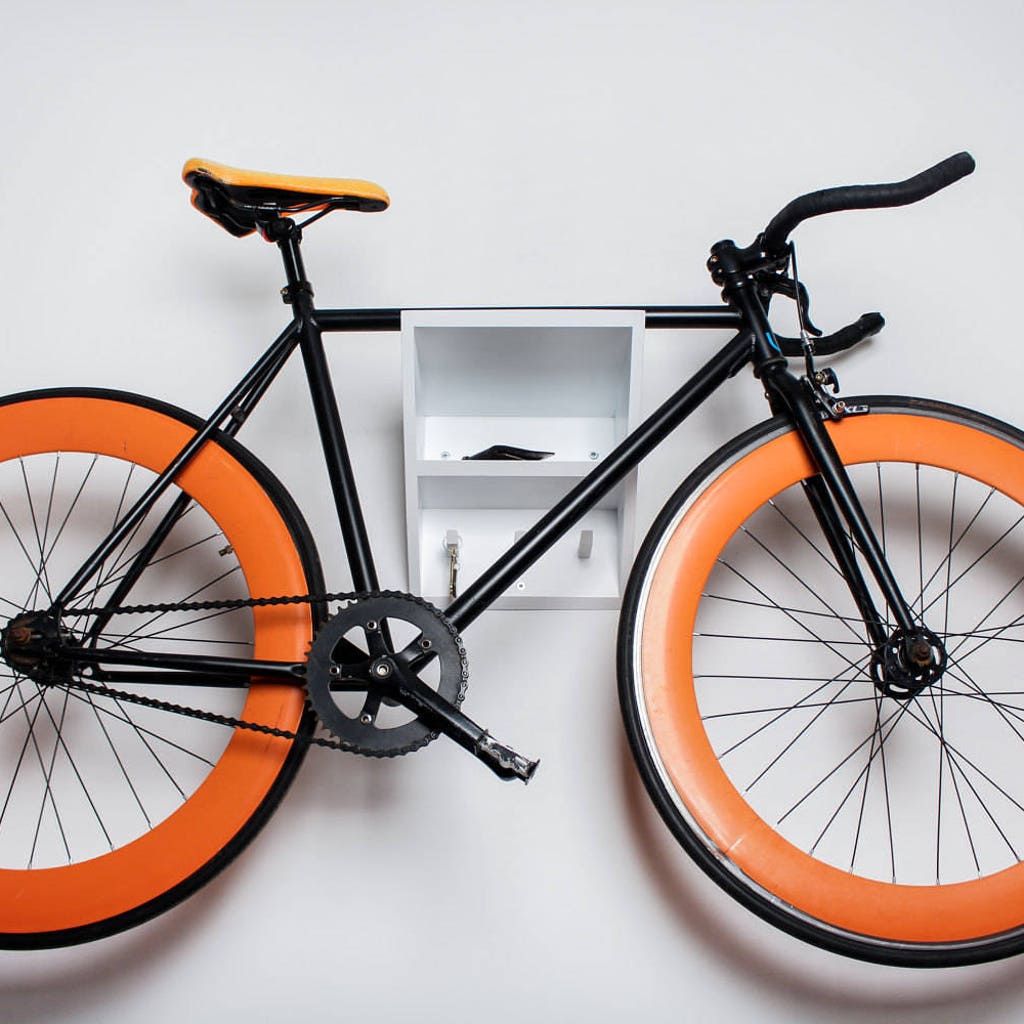 Wall Mounted Bike Rack/ Wooden Bicycle Shelf/White Hanger by