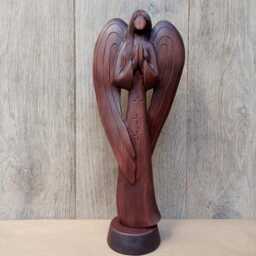 Wood Sculpture Guardian Angel Hand Carved Statue Valentine's Gift Boho Home Decor - thumbnail 2