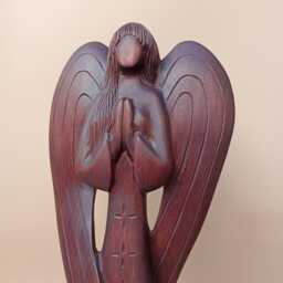 Wood Sculpture Guardian Angel Hand Carved Statue Valentine's Gift Boho Home Decor - thumbnail 3