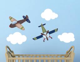 Fabric Wall Decal, Watercolor Airplane Nursery, Toddler Watercolour Room Decor, Stickers