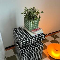 Tile Side Table. Coffee Table For Books. Home Decor. Black Bedside - thumbnail 2