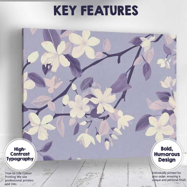 Soft Lavender Magnolia Blossom Branch Botanical Artwork Canvas Wall Art Print Decor Picture Ready To Hang - image 1