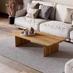 Coffee Table - Solid Wood Coffee Table Unique Oak Modern Living Room - thumbnail 3