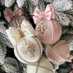 Blush Pink Rhinestone Bauble Ivory Holiday Ornament 3.15 - thumbnail 3