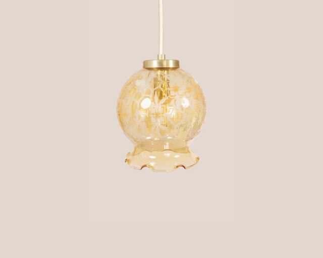 Nu??a Vintage Pendant Light Handcrafted Glass Lamp Patterned Retro Ceiling Fixture Yugoslavia Gold Brass - image 1