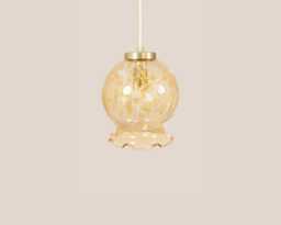 Nu??a Vintage Pendant Light Handcrafted Glass Lamp Patterned Retro Ceiling Fixture Yugoslavia Gold Brass - thumbnail 1