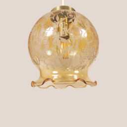 Nu??a Vintage Pendant Light Handcrafted Glass Lamp Patterned Retro Ceiling Fixture Yugoslavia Gold Brass - thumbnail 3