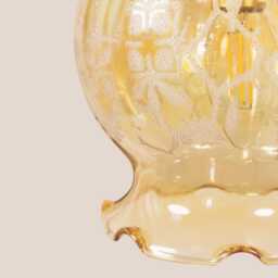 Nu??a Vintage Pendant Light Handcrafted Glass Lamp Patterned Retro Ceiling Fixture Yugoslavia Gold Brass - thumbnail 2