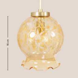 Nu??a Vintage Pendant Light Handcrafted Glass Lamp Patterned Retro Ceiling Fixture Yugoslavia Gold Brass - thumbnail 4