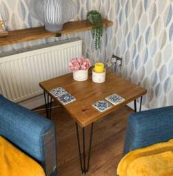 Ullswater Handmade Side/Coffee Table & Metal Legs, Wax Finish - Rustic Solid Wood, Bookshelf, Shelve - thumbnail 1