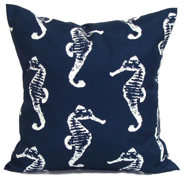Blue Nautical Outdoor Pillow Cover Coastal Decor, All Sizes - image 1