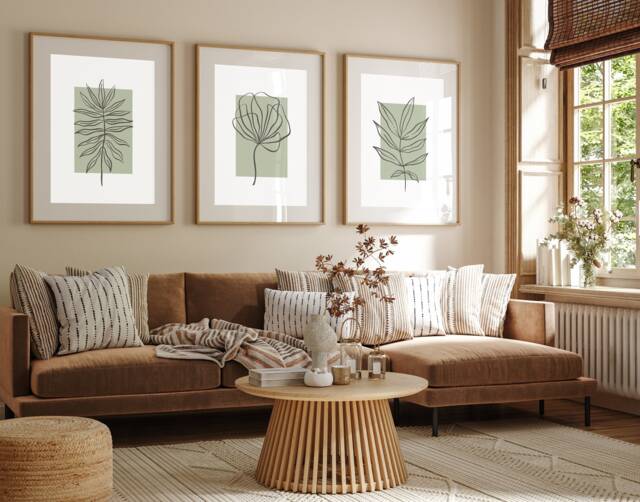 Neutral Wall Prints Set Of 3, Botanical Prints, Bedroom Line, Sage Green Home Decor, Hand Drawn Plants - image 1
