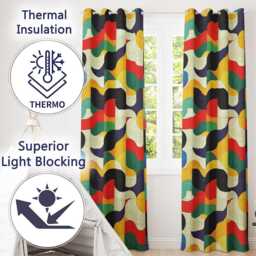Abstract Organic Curved Shapes Colorful Seamless Pattern Readymade Eyelet Ring Top Thermal 100% Blackout Curtains - thumbnail 3