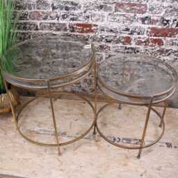Belagavi Tree Design Set Of 2 Round Side Tables Gold - thumbnail 1