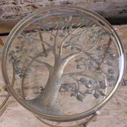 Belagavi Tree Design Set Of 2 Round Side Tables Gold - thumbnail 3