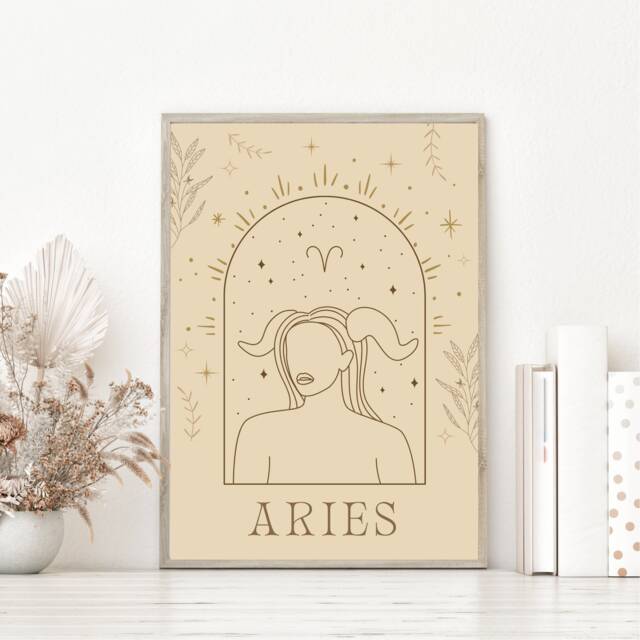 Aries Star Sign Wall Art, Zodiac, Constellation Print, Celestial Boho Prints, Astrology Bohemian A5, A4, A3 Print - image 1