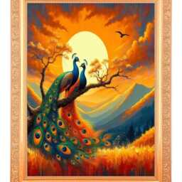 Vastu Horses & Peacocks Art Print in Golden Wall Frame - 11x14 Inches 2 Designs - thumbnail 2