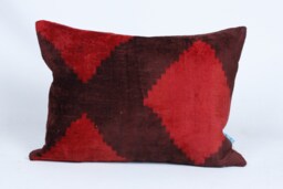 Ikat Velvet Pillow, Silk Cousin From Uzbekistan Cotton Back With Zip Closure, Dry Cleaning, Decorative Pillow - thumbnail 1