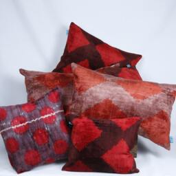 Ikat Velvet Pillow, Silk Cousin From Uzbekistan Cotton Back With Zip Closure, Dry Cleaning, Decorative Pillow - thumbnail 2