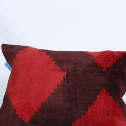 Ikat Velvet Pillow, Silk Cousin From Uzbekistan Cotton Back With Zip Closure, Dry Cleaning, Decorative Pillow - thumbnail 3