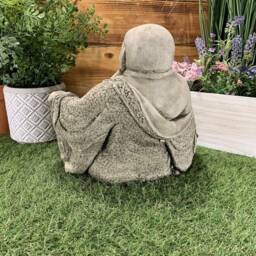 Stone Garden Laughing Buddha Sitting Down Statue Ornament - thumbnail 3