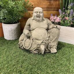 Stone Garden Laughing Buddha Sitting Down Statue Ornament - thumbnail 2